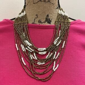 CHAN Luu gold and white beaded multi strand necklace